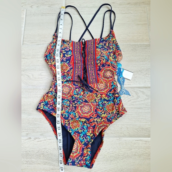 Skinny Dippers Women's Lace Up Front Removable Cup One-piece Swimsuit - Large - Picture 9 of 13